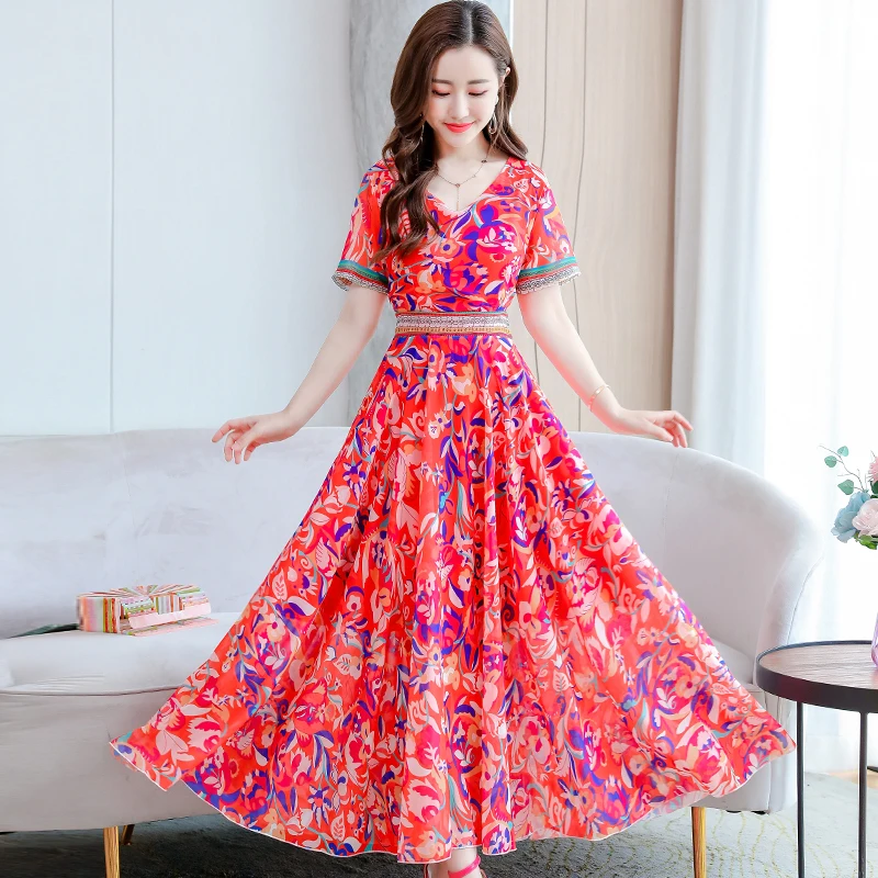 Новые богемные летние платья Элегантное шифоновое пляжное платье размера плюс