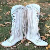 new high quality fringed womens boots high round toe long tube womens shoes streamers single boots women