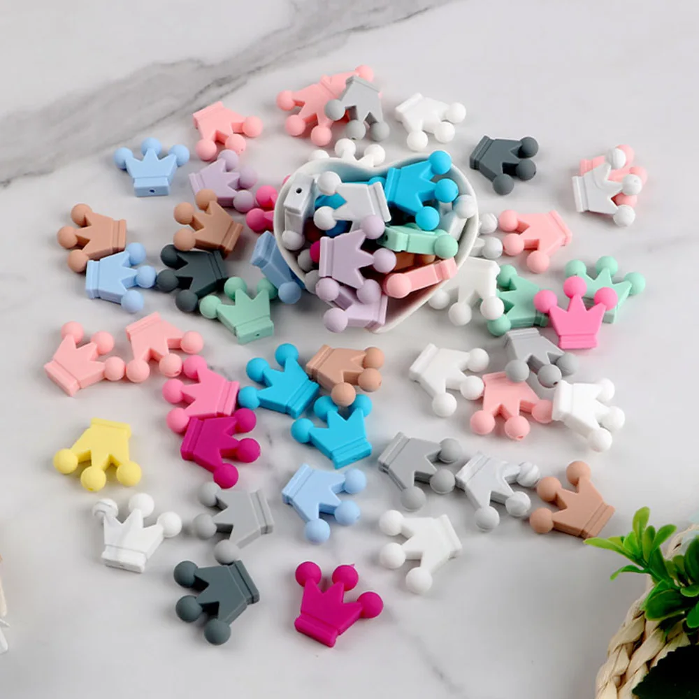 

Kovict 20pcs Crown Silicone Beads Baby Teething Toys Food Grade Pendants DIY Pacifier Chain Necklace Accessories Kid Teethers