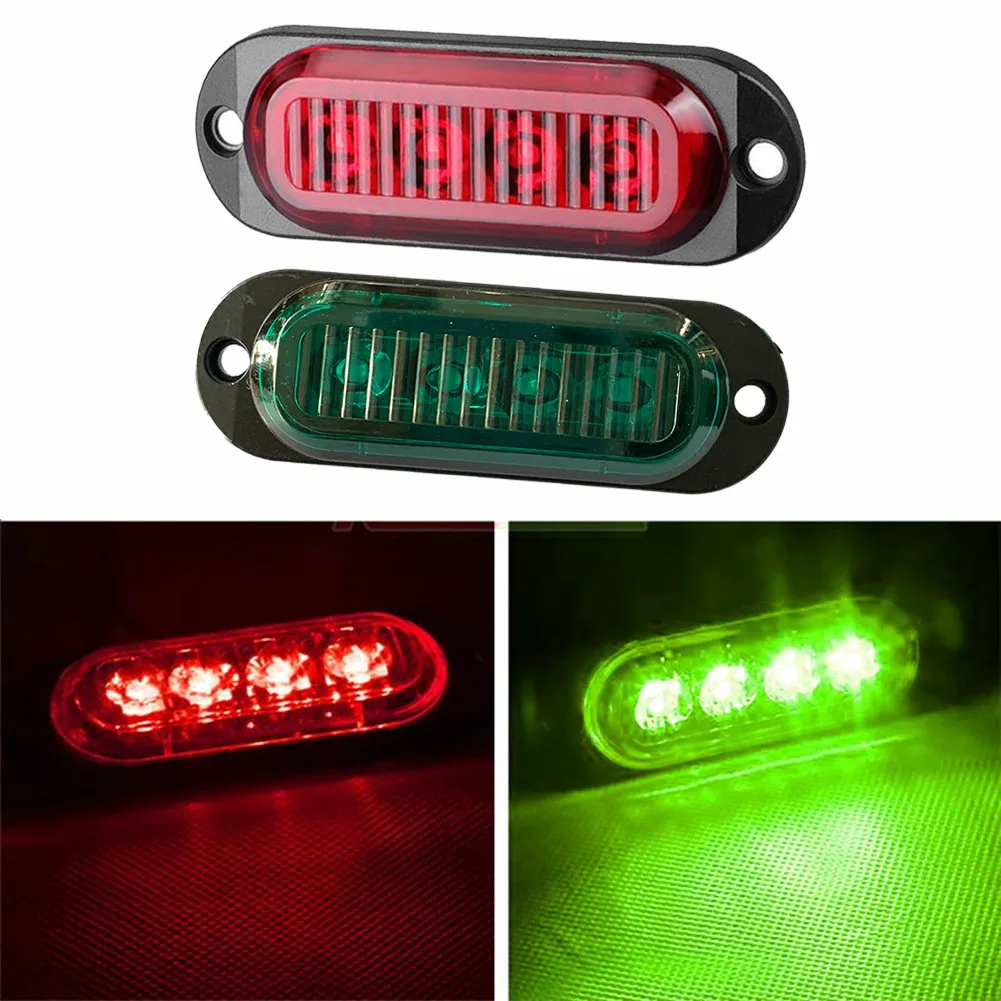 

4X Red & Green 4 LED 2835 Truck Lens Side Light 12-24V 3000k Truck Sign Light Green Truck Sign Light