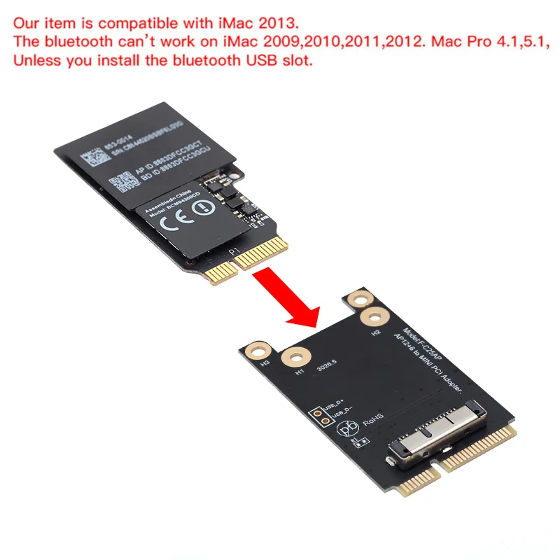 Двухдиапазонная беспроводная карта Broadcom BCM94360CD 1750 Мбит/с Bluetooth 4 0 Wi Fi Mini PCI E 802.11ac с