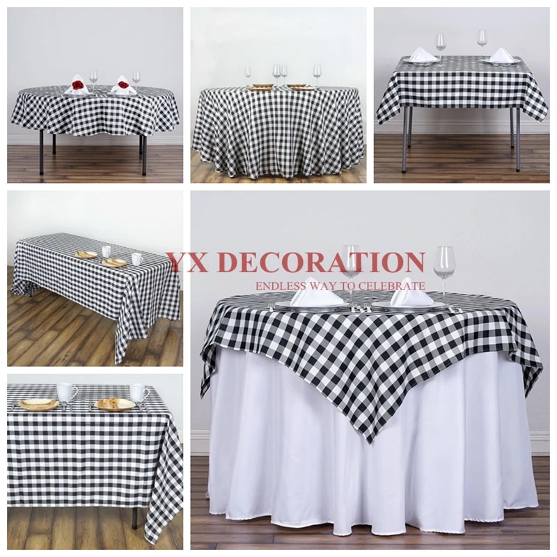 

Checkered Gingham Polyester Table Cloth Overlay Round Rectangle Tablecloth For Banquet Wedding Event Decoration