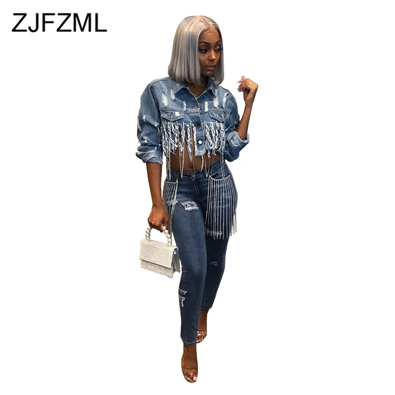 Женская рваная джинсовая куртка винтажная куртка-бомбер с отложным воротником и
