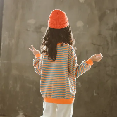 

Spring Autumn Striped Children Sweatshirts Casual Teenager Pullover Tops Kids Girls Hoodies Blouse Girls Sweatshirts Clothing