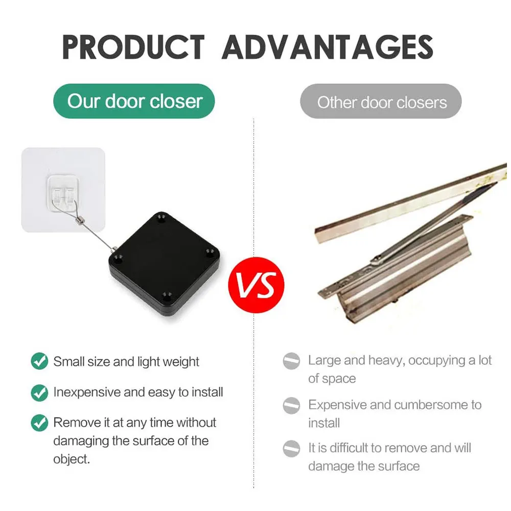 

1/2/4/Set Automatic Door Closer for All Doors 800g Tension Punch-free Door Closer Sensor Hooks cierre de puerta porta automatica