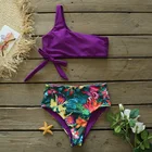 Женский купальник с цветочным принтом, купальник бандо с оборками, пляжная одежда, сексуальное бикини с высокой талией комплект, 2021
