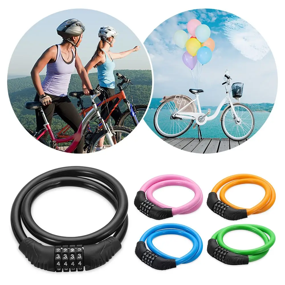 

4 Digit Combination Number Bike Lock Password Resettable Strong Heavy Duty Cycle Security Lock 60cm Padlock Bicycle Accessories