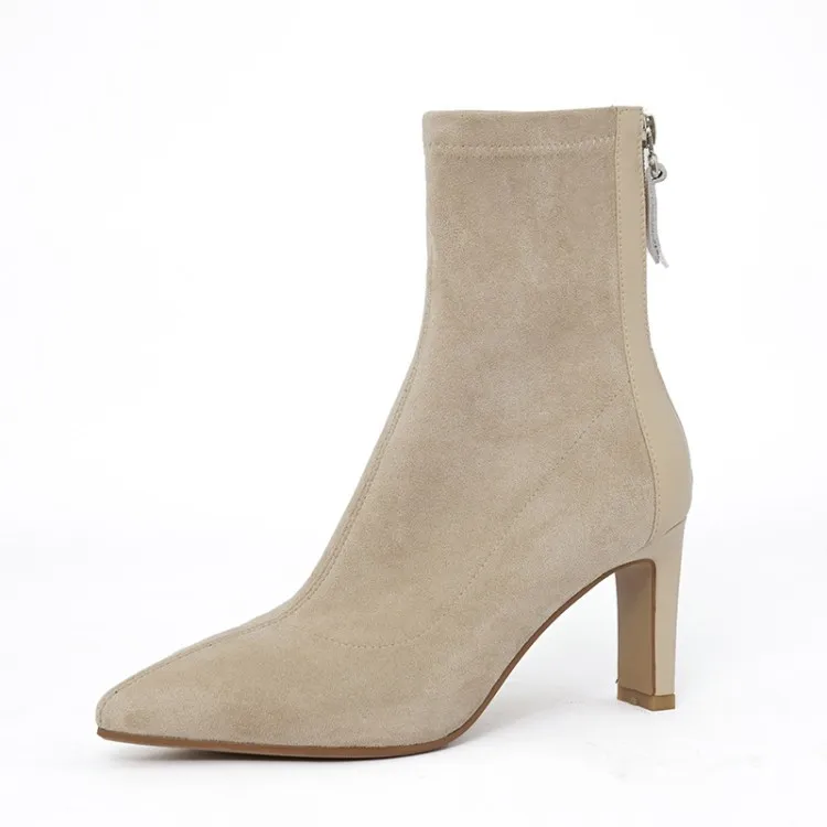 

frosted pointed new Korean heel Women's boots autumn high heel square back zipper short tube fashion