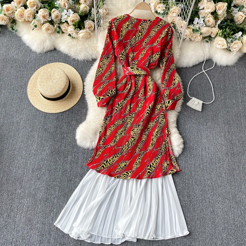 Женские дизайнерские комбинированное платье с принтом для девочек в Корейском