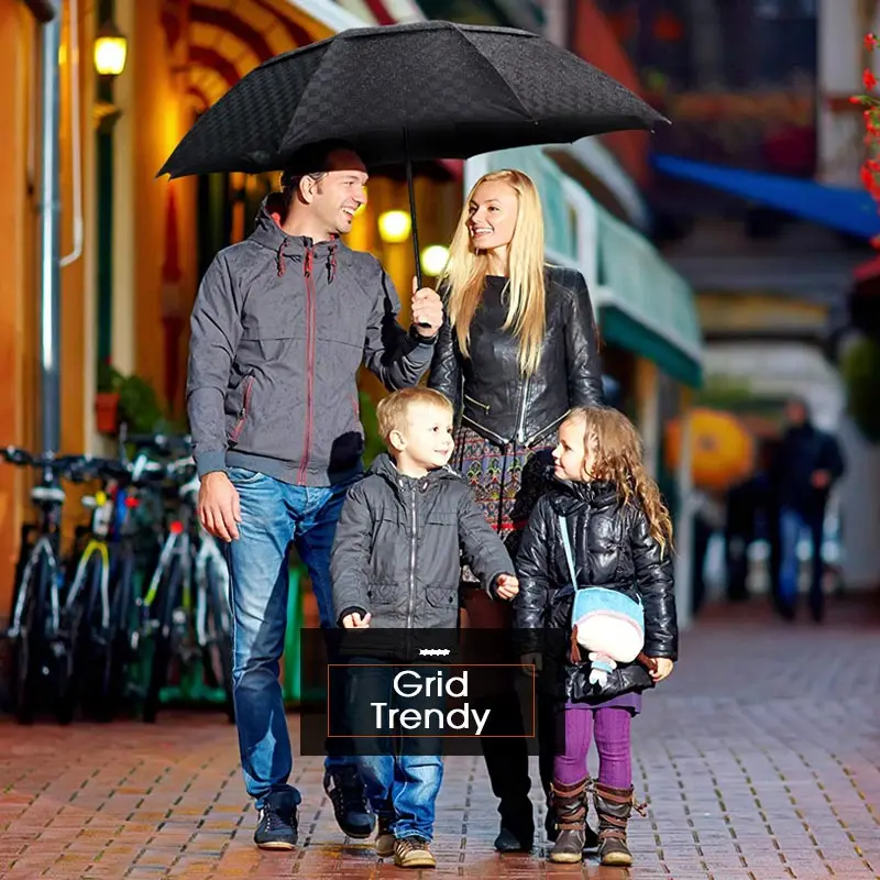 

144cm Double Layer Large Umbrella Rain Women Dark Grid Travel Business Umbrella 3Folding Windproof Big For Men Women Umbrellas