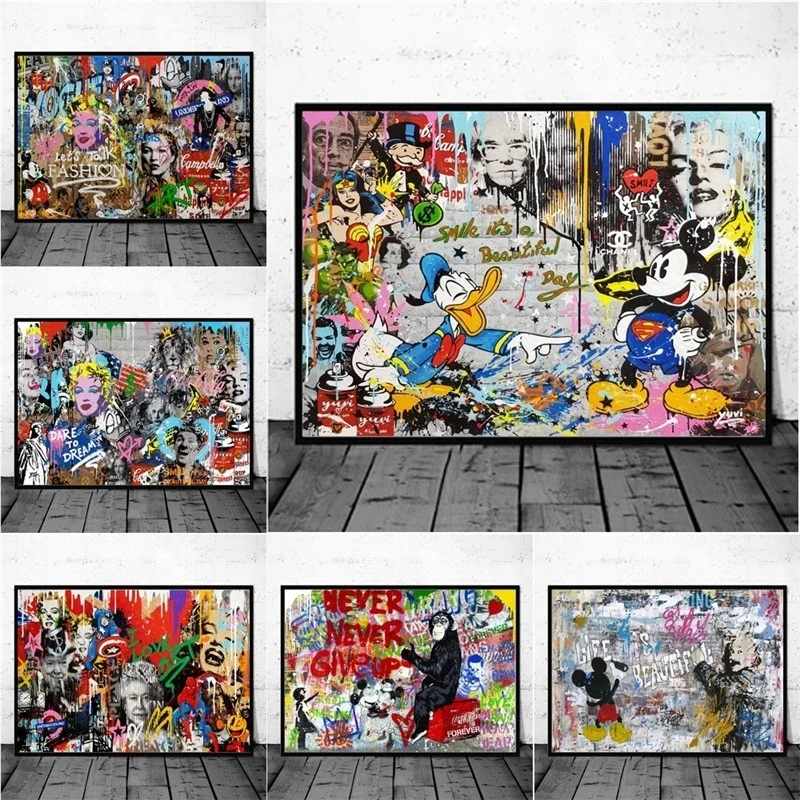 

Paintings Wall Art Disney Canvas Mickey Mouse Modular Picture HD Print Donald Duck Posters No Frame For Living Room Home Decor