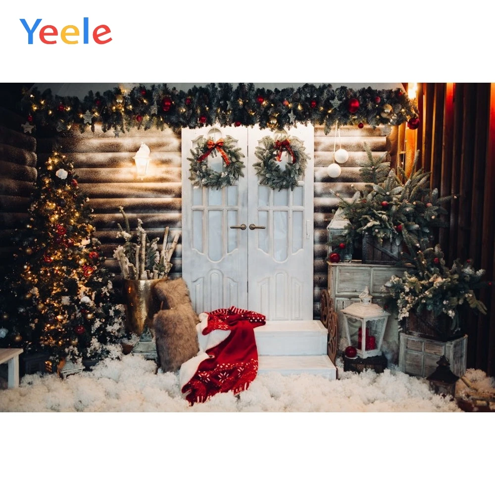 Yeele Рождество фон дом дверь дерево зима новорожденный ребенок фотография Фон