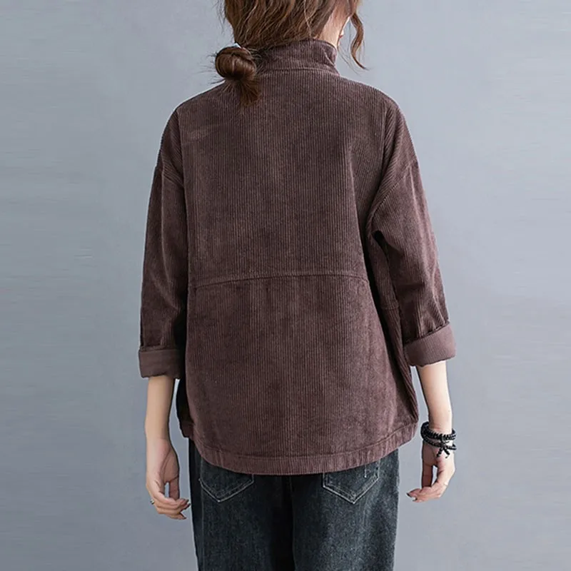 

Women Autumn Corduroy Casual Jacket New 2020 Arts Style Vintage Solid Color Loose Comfortable Female Outerwear Coats