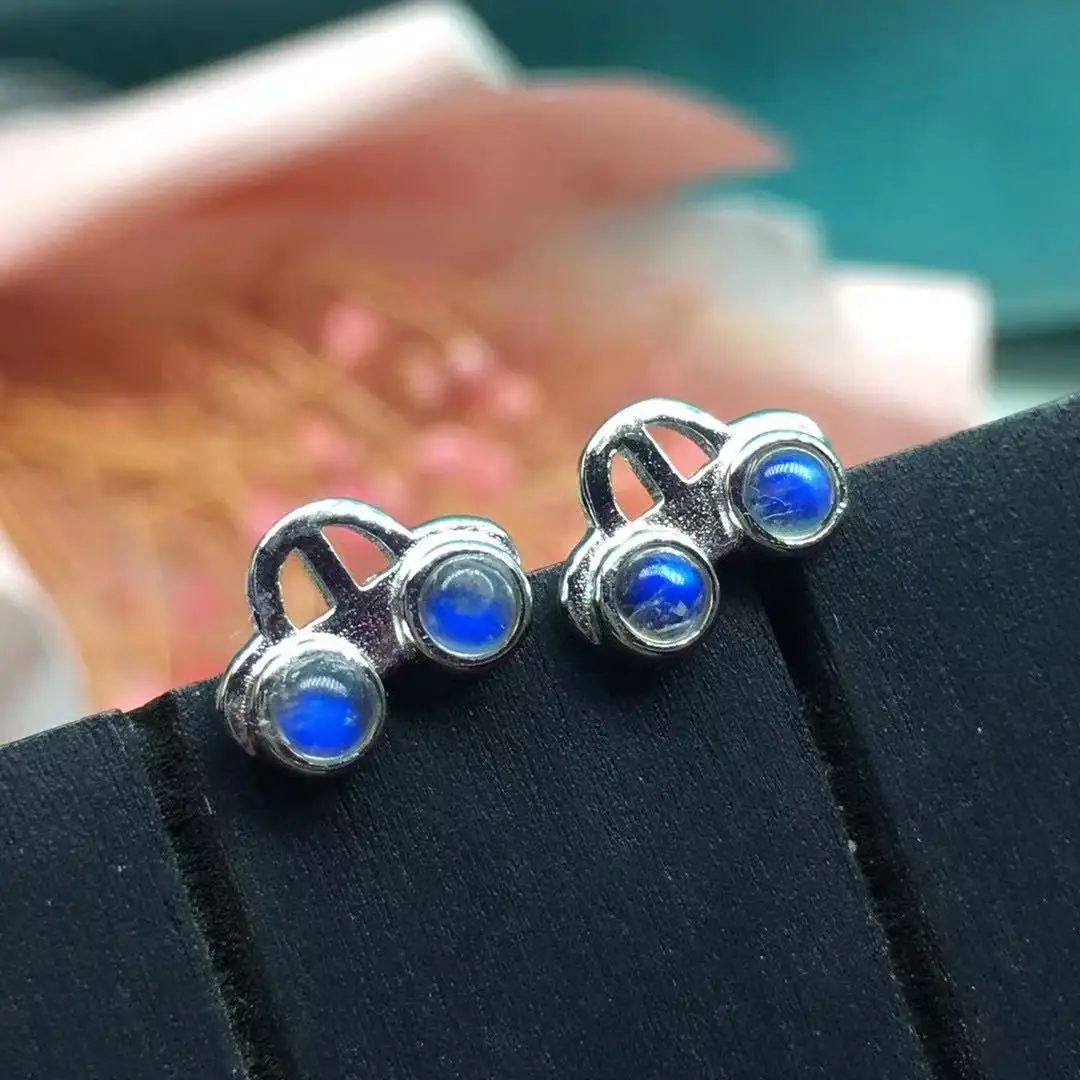 

Cute 925 Sterling Silver Natural Indian Moonstone Car Stud Earrings for Women Girls Fine jewelry Fashion gem earrings Bijoux