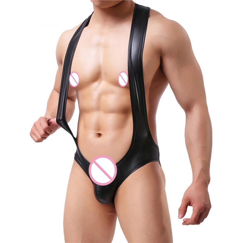 Сексуальное мужское нижнее белье из искусственной кожи боди Цельный купальник