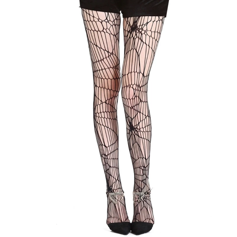 

Halloween Spider Web Black Pantyhose Women Sexy Hollow Out Ripped Fishnet Patterned Tights Sheer Mesh Lace Witch Cosplay Hosiery