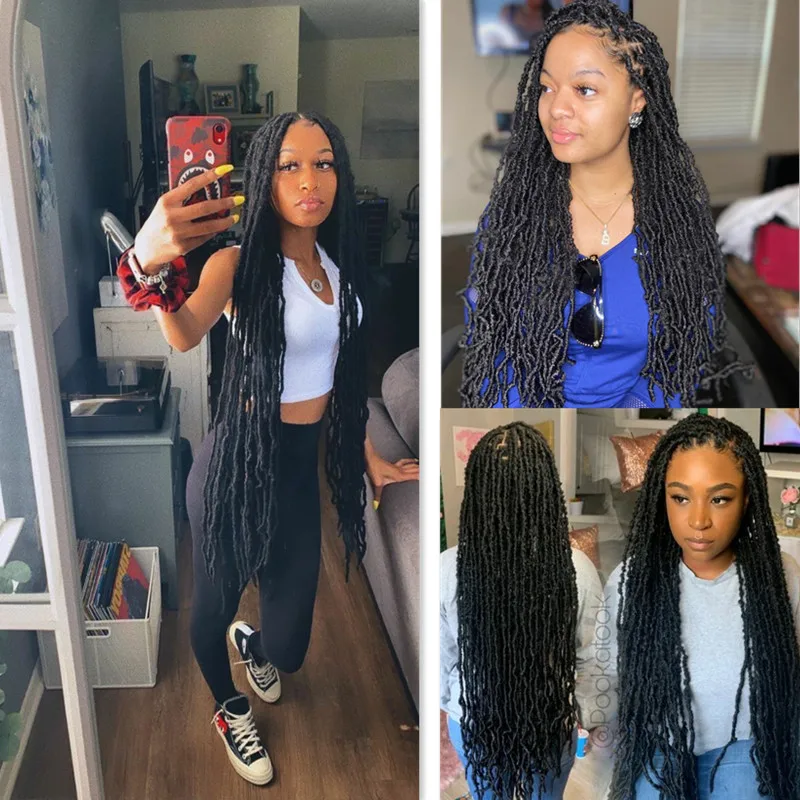 

Full Star 36inches Long Messy Boho Nu Soft Locs Goddess Faux Locs Crochet Hair Black Synthetic Braiding Hair Extensions Hair