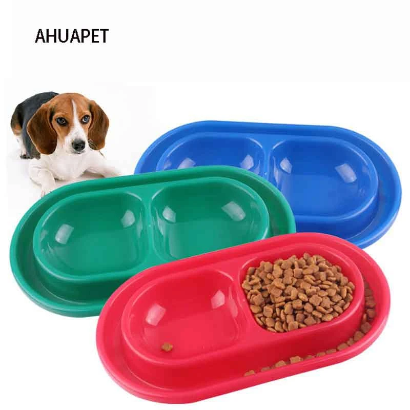 Plato de agua Para perros, Plato Para Comida, cuenco doble de plástico, suministros Para Mascotas, envío directo