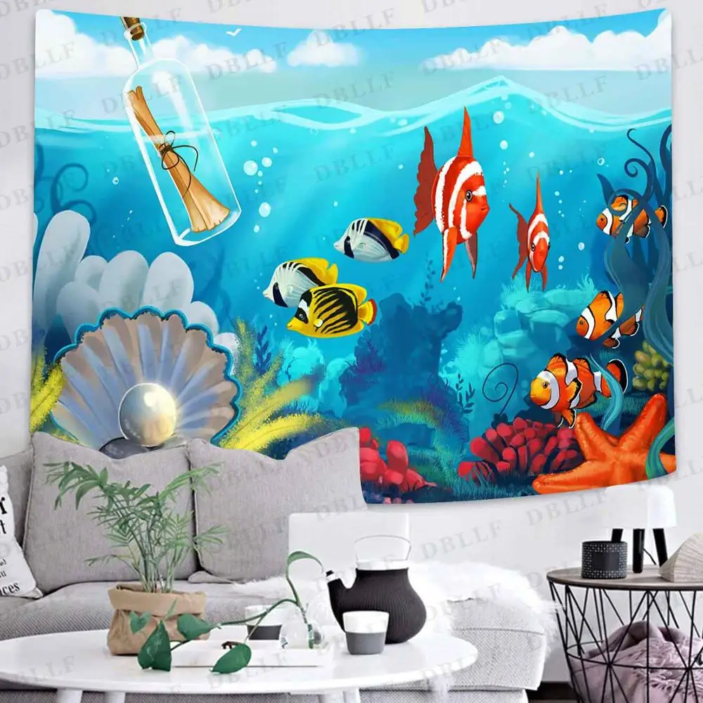 

Simsant Underwater World Tapestry Sea Animal Dolphin Tropical Fish Art Wall Hanging Tapestries for Living Room Home Decor