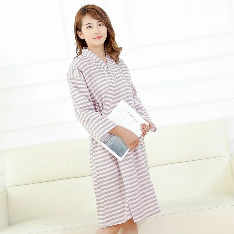 Халат для пар из 100% хлопка в полоску халат дома и отдыха мужчин женщин размера