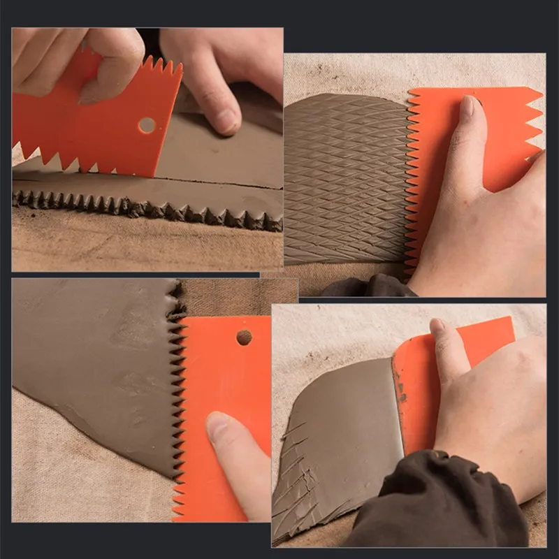 

Pottery Tools 6 Pcs/set of Plastic Scraper Serrated Clay Scraper Cutter Sculpting Texture Clay Sculpture Shaping Tool