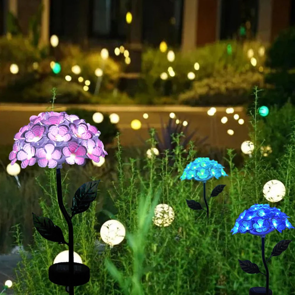 

Solar Garden Light Led Lawn Stakes Lamp Outdoor Metal Hydrangea Lantern Flower Landscape Lamp For Street Festival Wedding Decor