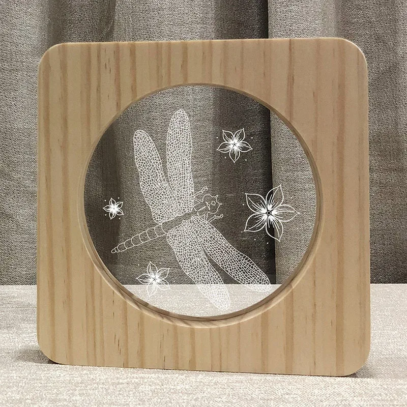 

3D Wooden dragonfly Footprints Shadow LED Wood USB Desk Night Light Christianity Crucifix Crafts Table Gift Lamps Kid Decoration