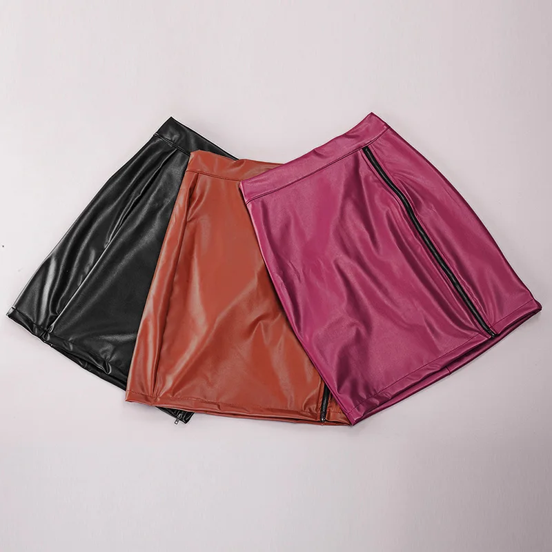 Элегантная женская юбка Женская из искусственной кожи Однотонная с высокой