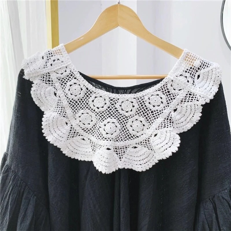 

Women Spring Hollow Out Crochet False Collar Shawl Scarf Knitted Floral Pattern Vintage Pullover Cover Up Sweater Cape DXAA