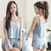 summer new plus bulky womens comfortable suspender home wear pajamas two loose shorts suit oversize