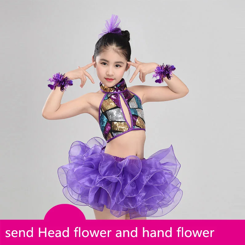 Детское платье для бальных танцев фиолетовое латиноамериканских девочек сальсы