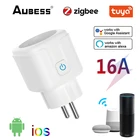 Умная розетка Aubess Zigbee, ЕС адаптер с голосовым управлением, с монитором и таймером, для Alexa Google Home Smartlife App