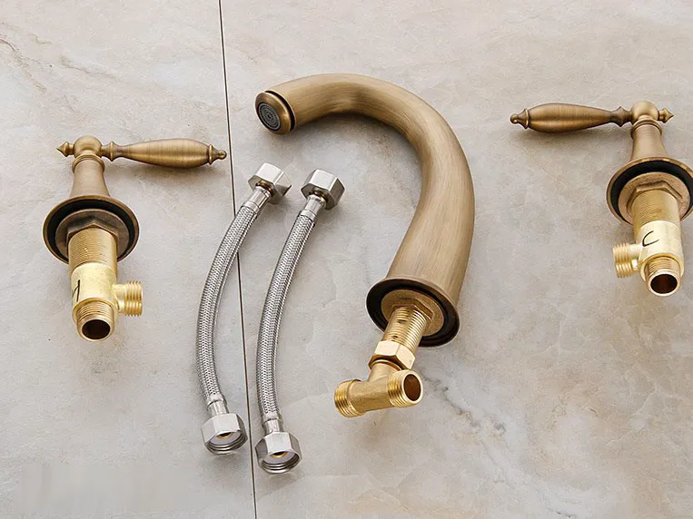 Античная латунная Ванна с широким бортиком кухонный смеситель 3 отверстиями и