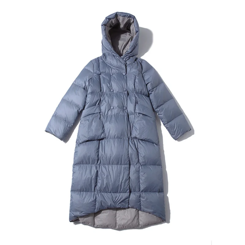 

women newest hooded Mid-length Lightweight down jacket female blue coats fashion warm coat for woman lady thickened jacket black