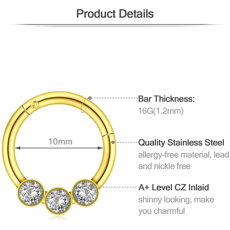 16 г нержавеющая сталь перегородка Кликер кольцо для носа хрящ трагуса септума