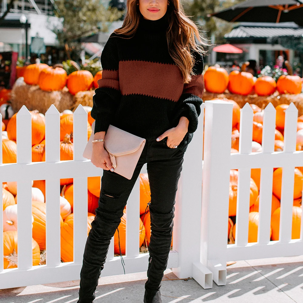 New Arrival Women Knitted Striped Sweaters Warm Turtleneck Full Sleeve Pullover Fall Winter Fashion Knitting Jumpers | Женская одежда