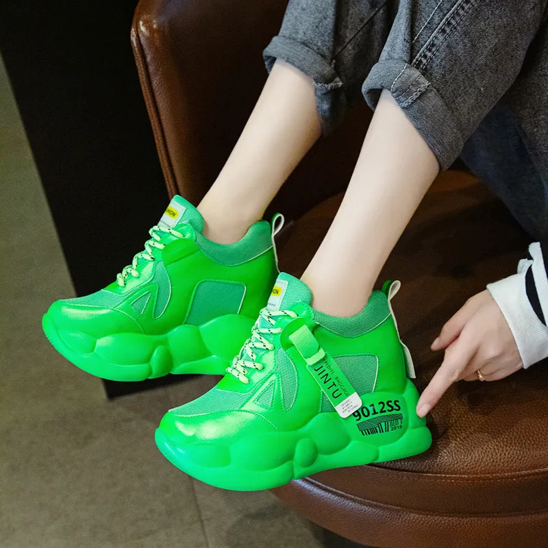 

Spring Womens Fashion Trainers Platform Wedges Chunky Sneakers Women Casual Shoes Woman Baskets chaussures femme Eu 34-39 Black