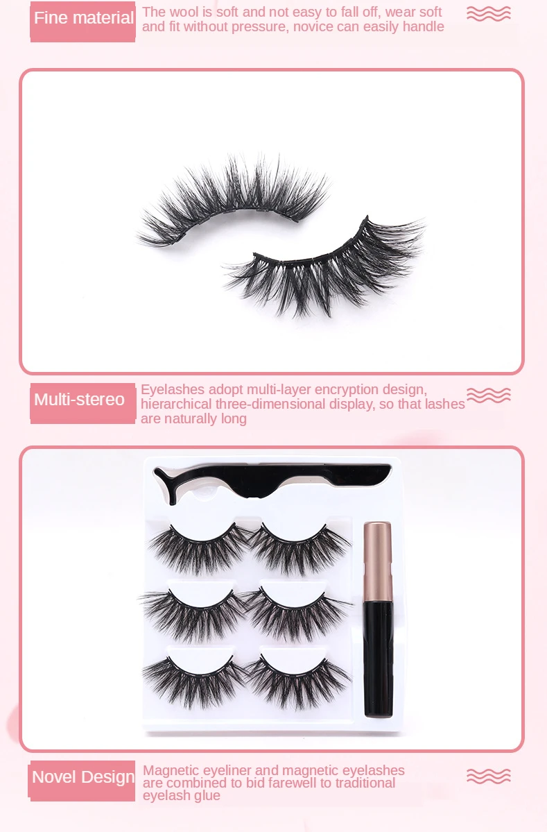 POPULASHES 5 Magnetic 3 Pairs Natural Long Lashes Tweezers Waterproof Eyeliner Set Magnet False Eyelashes Dramatic Makeup Kit | Красота и