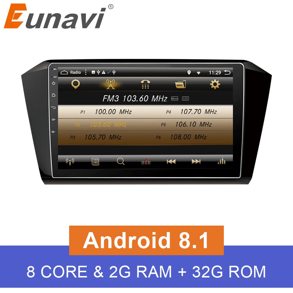 Eunavi Android 8 1 Восьмиядерный 9 дюймов Автомобильный Радио DVD плеер с JPS и навигацией