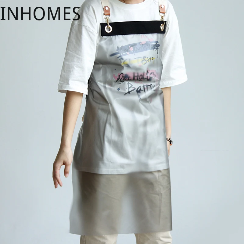 

Free Custom Logo Transparent Apron Kitchen Waterproof Oil Proof Barber Shop Pet Shop Hairdressing Manicure Work Clothes delantal