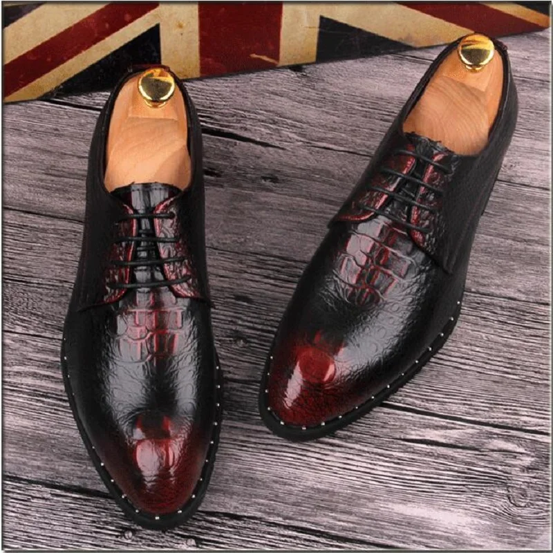 Мужские туфли из крокодиловой кожи оксфорды плоская подошва Классические