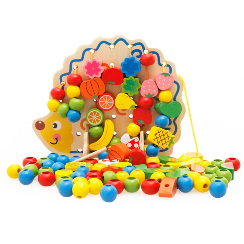 

Montessori Educational Toy Wood Hedgehog Board Fruits Stringing Beads Toys Cartoon Colorful Educational Toy Baby Birthday Gift