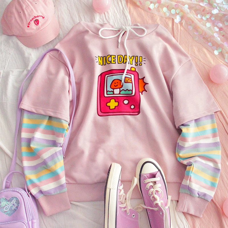 Осенняя толстовка с капюшоном из двух частей свитер для девочек свободный