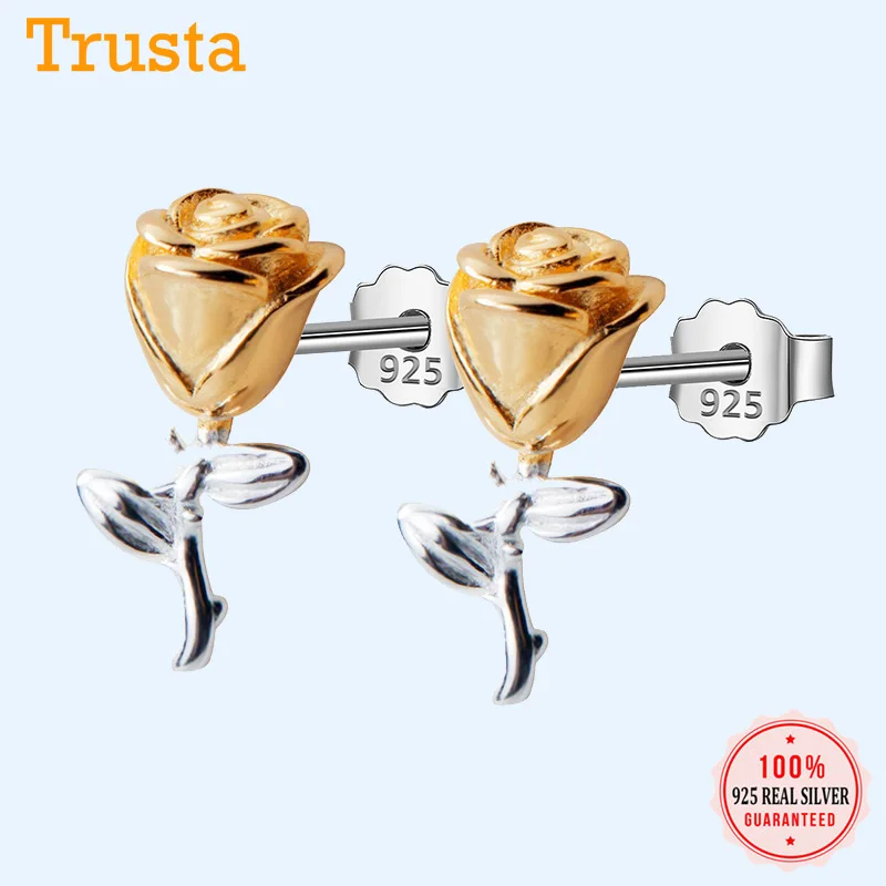 Trusta, 925 пробы, серебряные серьги-гвоздики, соединенная цепочка, модное ювелирное изделие на день рождения дочери, подарок, хорошее ювелирное изделие DS1434