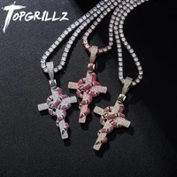 topgrillz new snake winding cross pendant necklace iced out cubic zirconia pendant christmas halloween hip hop jewelry gifts