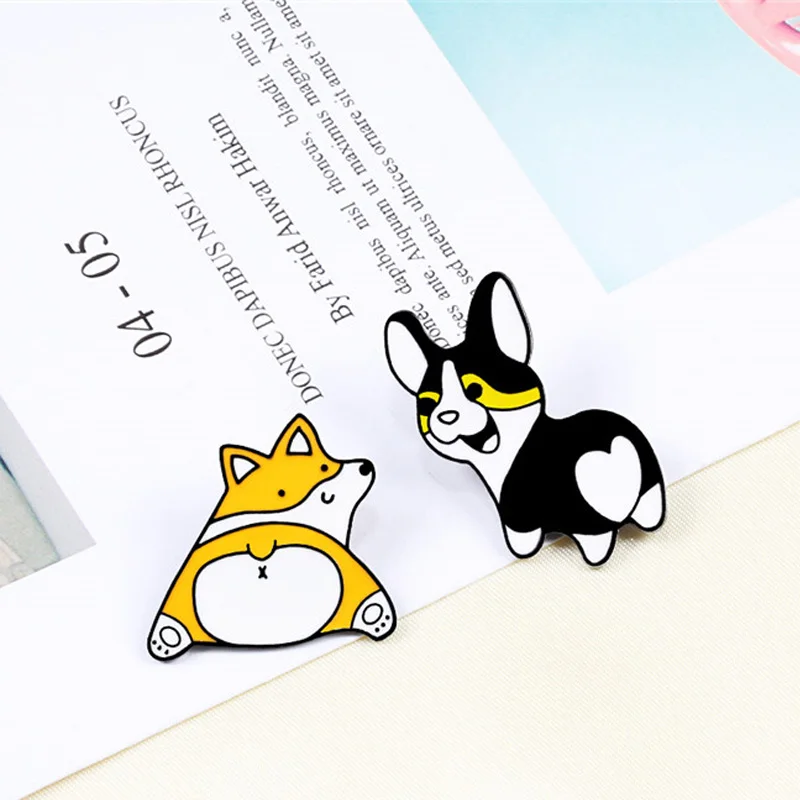 Эмалированная металлическая брошь ювелирное изделие значок корги попа собаки