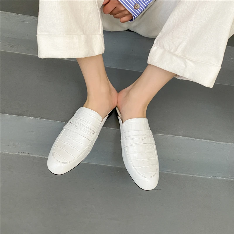 

VERCONAS Genuine Leather Sandals For Women Casual Concise Low Heels Mules Shoes Woman 2021 Spring Summer Round Toe Slippers New