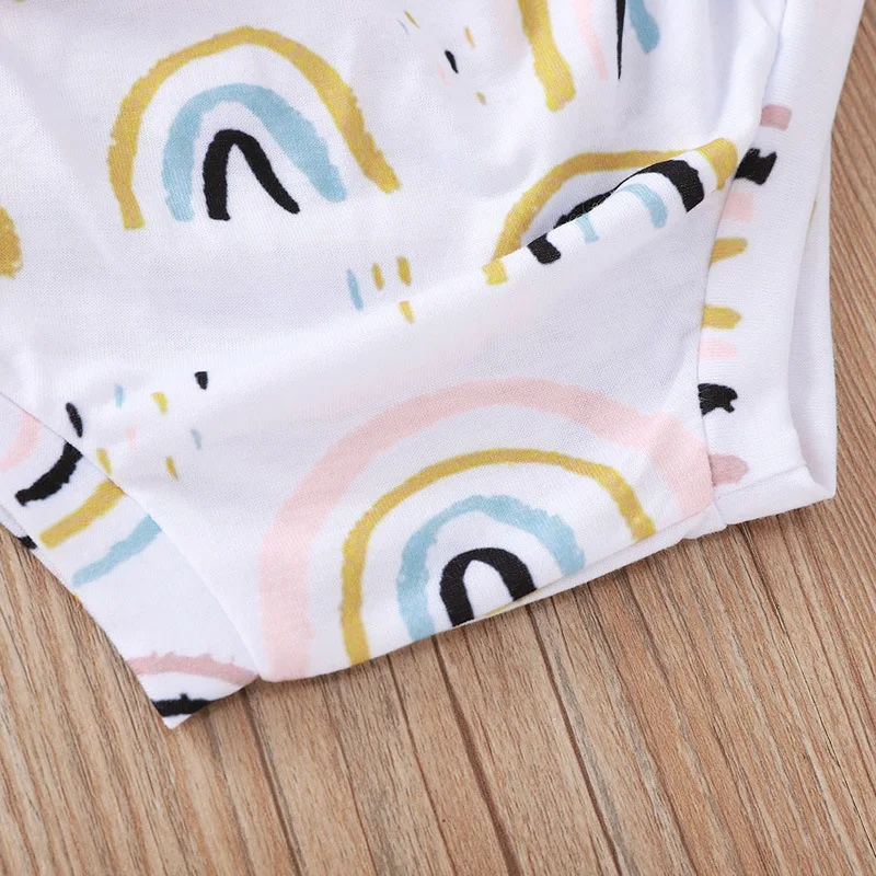 

2020 Causal Pink Yellow Vest Rainbow Print Shorts Set Thin Summer Outfits For Infant Toddler Newborn Girls Clothes ropa bebe