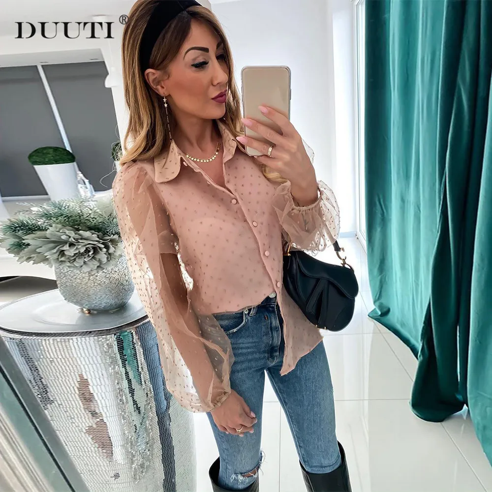 Сексуальная сетчатая прозрачная рубашка Женская винтажная Повседневная