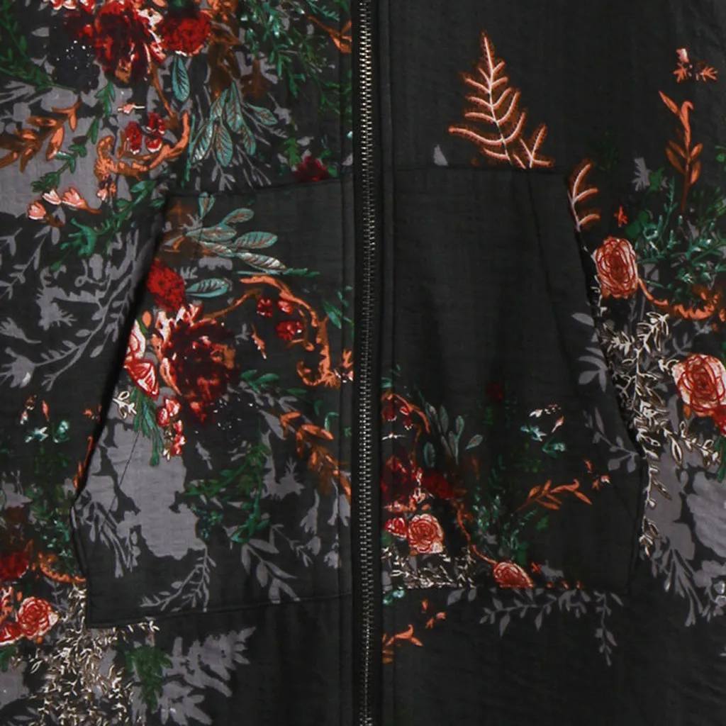 Модные женские туфли пальто Винтаж с цветочным принтом флисовые толстовки